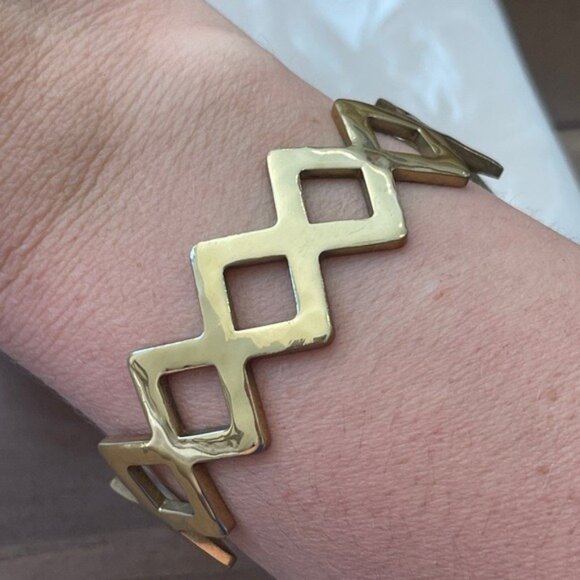 Rustic Cuff Gold-Tone Open Diamond Shaped Cuff Bracelet - Picture 9 of 9